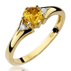 Złoty pierścionek zaręczynowy z cytrynem 0,50ct i diamentami próby 585